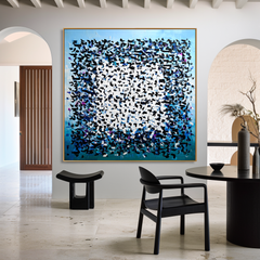 Blue Cipher – Contemporary Geometric Abstract Oil Painting