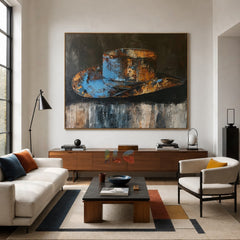 Blue Ember Fedora – Abstract Hat Wall Art