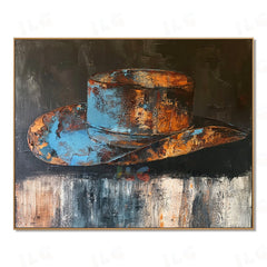 Blue Ember Fedora – Abstract Hat Wall Art hand-painted wall art
