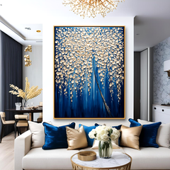 Celestial Veil – Textured Abstract Floral Tree Oil Painting