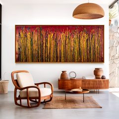 Crimson Meadow – Large Textured Abstract Panoramic Oil Painting