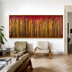Crimson Meadow – Large Textured Abstract Panoramic Oil Painting