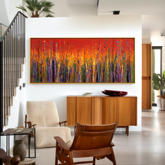 Ember Field – Large Textured Abstract Panoramic Oil Painting