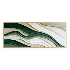 Emerald Flow – Large Textured Abstract Panoramic Oil Painting hand-painted wall art