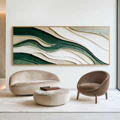 Emerald Flow – Large Textured Abstract Panoramic Oil Painting