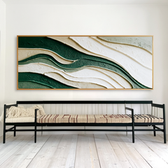 Emerald Flow – Large Textured Abstract Panoramic Oil Painting