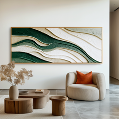 Emerald Flow – Large Textured Abstract Panoramic Oil Painting