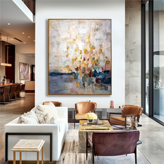 Golden Dawn – Abstract Gold Leaf Oil Painting, Modern Textured Wall Art