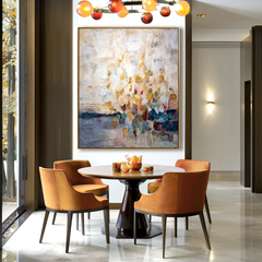 Golden Dawn – Abstract Gold Leaf Oil Painting, Modern Textured Wall Art