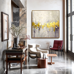 Golden Echoes – Abstract Gold Leaf Oil Painting, Modern Textured Wall Art