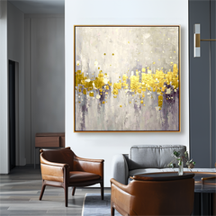 Golden Echoes – Abstract Gold Leaf Oil Painting, Modern Textured Wall Art