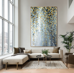Golden Mist – Textured Blue Gray and Gold Abstract Oil Painting