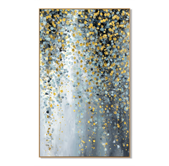 Golden Mist – Textured Blue Gray and Gold Abstract Oil Painting hand-painted wall art