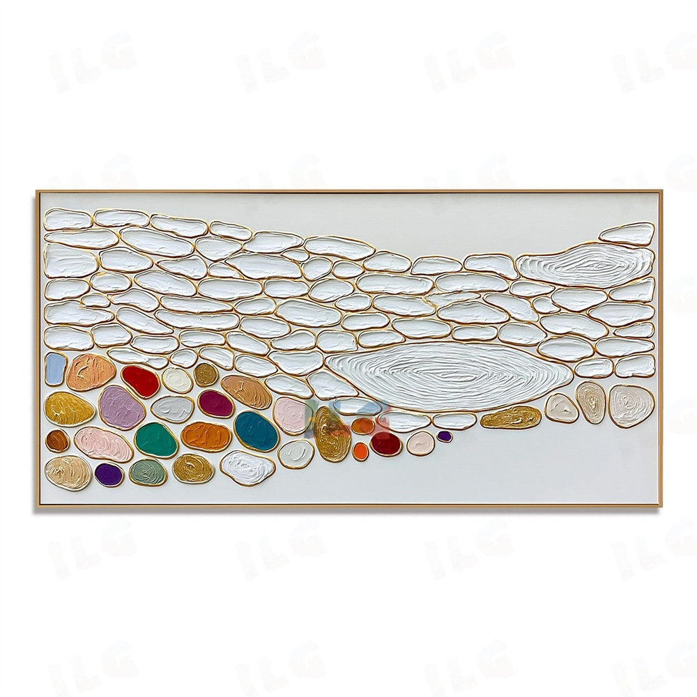 Golden Riverbed Mosaic – Abstract Textured Wall Art hand-painted wall art