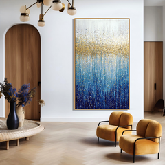 Golden Tide – Textured Blue and Gold Abstract Oil Painting