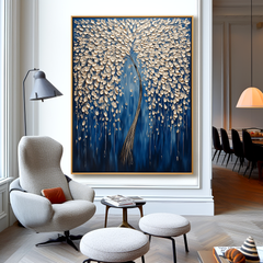 Golden Willow – Textured Abstract Tree Oil Painting