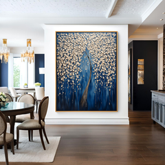 Golden Willow – Textured Abstract Tree Oil Painting