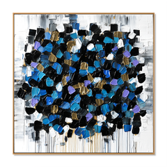 Midnight Mosaic – Contemporary Blue Abstract Oil Painting hand-painted wall art