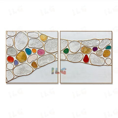 Pearlstone Passage – Abstract Textured Diptych Wall Art hand-painted wall art