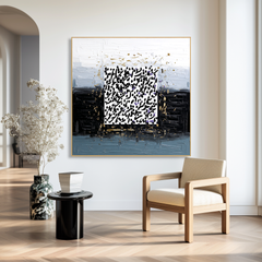 Quiet Script – Contemporary Black and White Abstract Oil Painting