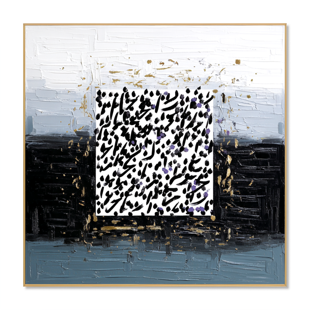 Quiet Script – Contemporary Black and White Abstract Oil Painting hand-painted wall art