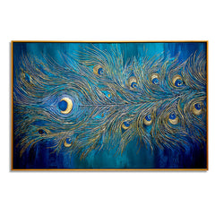 Radiant Feather – Textured Blue and Gold Abstract Oil Painting