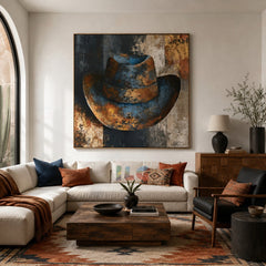 Rust & Indigo Fedora – Textured Abstract Wall Art