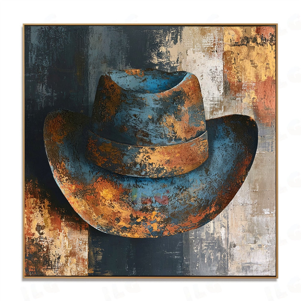 Rust & Indigo Fedora – Textured Abstract Wall Art hand-painted wall art