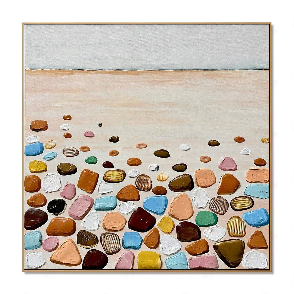 Shoreline Pebble Calm – Textured Coastal Wall Art hand-painted wall art