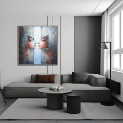 Dual Reflections – Abstract Figurative Oil Painting, Modern Surreal Portrait Wall Art