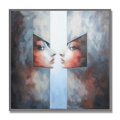 Dual Reflections – Abstract Figurative Oil Painting, Modern Surreal Portrait Wall Art