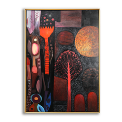 Ember Forest – Abstract Woodland Nightscape Painting