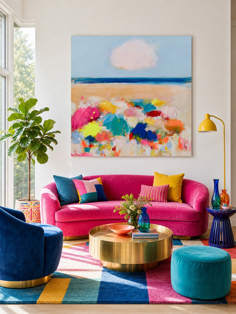Hand-Painted Abstract Seaside Canvas With Rich Texture For Luxury Home And Office Interiors