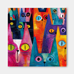 Whimsical Feline Art Print Geometric Cats In Pink Blue Orange For Nursery Or Office