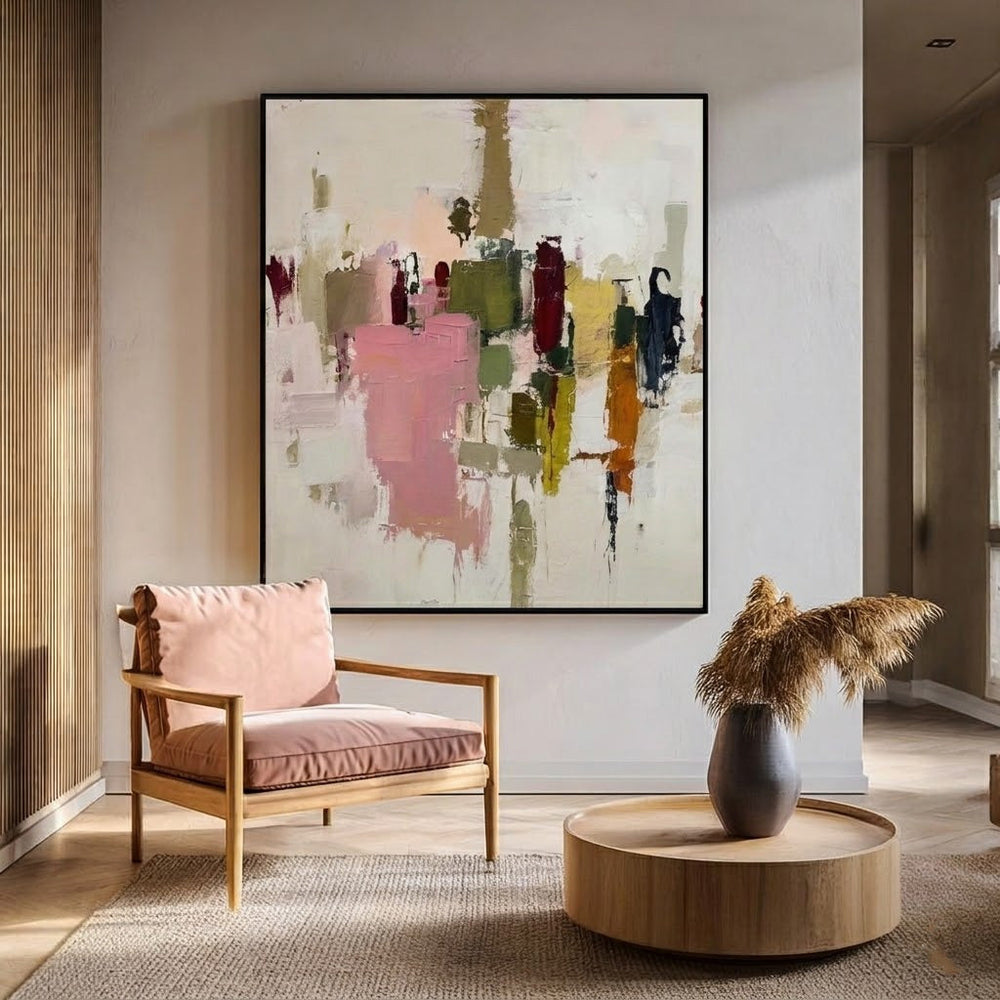Original Vertical Canvas Art With Earthy Tones For Chic Urban Loft And Lounge