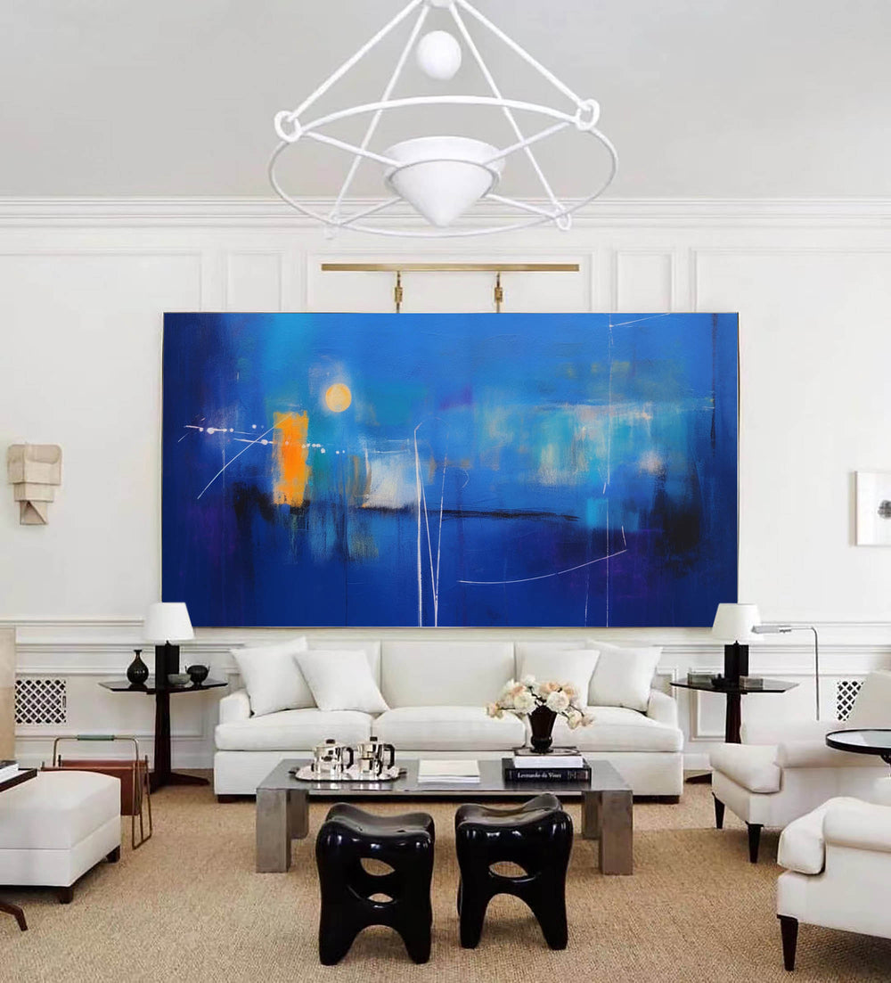 Original Oil Painting On Canvas Large Bright Blue Acrylic Painting Modern Abstract Living Room Wall Art