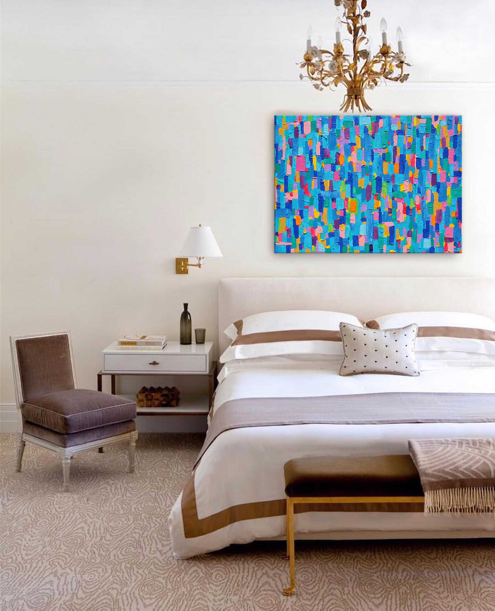 Blue Modern Acrylic Painting Vibrant Colors Large Abstract Oil Painting Original Wall Art Home Decoration