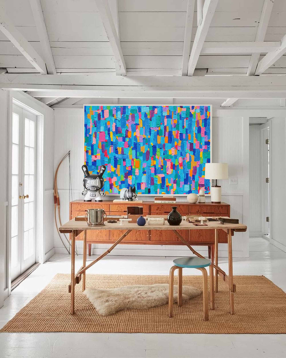 Blue Modern Acrylic Painting Vibrant Colors Large Abstract Oil Painting Original Wall Art Home Decoration