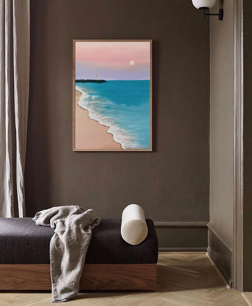 Blue And Pink Texture Ocean Abstract Oil Painting Large Ocean Original Painting On Canvas Modern Wall Art Living Room Decor