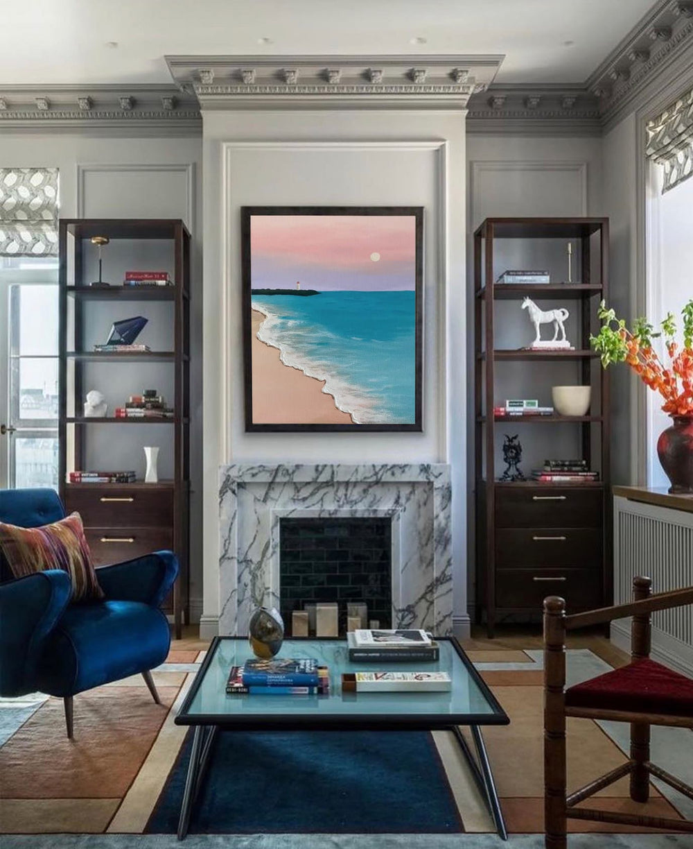 Blue And Pink Texture Ocean Abstract Oil Painting Large Ocean Original Painting On Canvas Modern Wall Art Living Room Decor