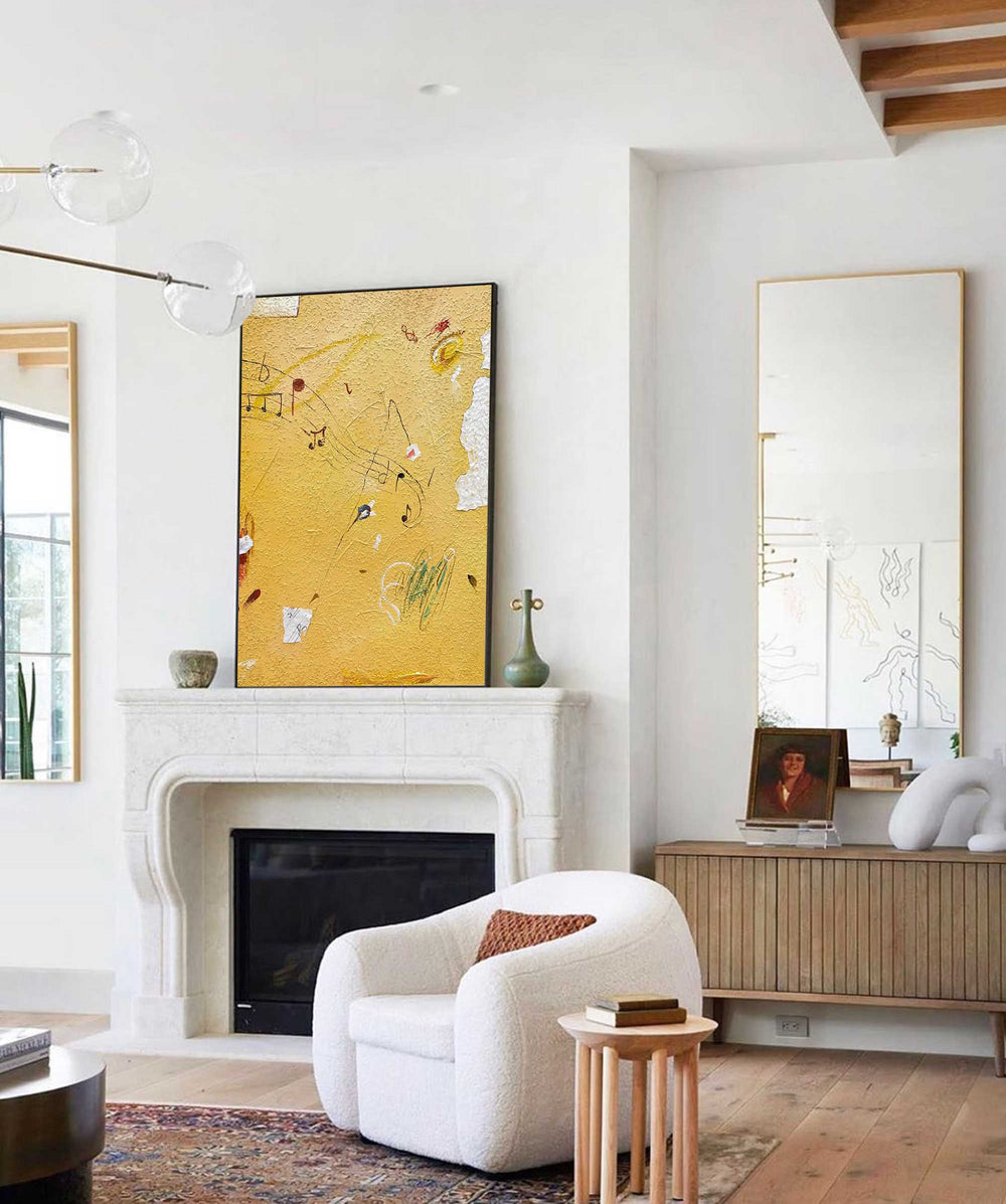 Minimalist Bright Yellow Wall Art Graffiti Painting Yellow Wall Decor Extra Large Minimalist Style Abstract Painting