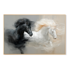 Balanced Motion – Black and White Horse Canvas Art hand-painted wall art
