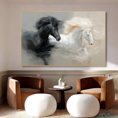 Balanced Motion – Black and White Horse Canvas Art