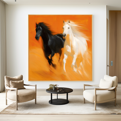 Dual Motion – Black and White Horse Canvas Art
