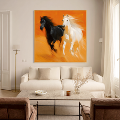 Dual Motion – Black and White Horse Canvas Art