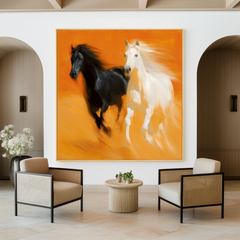 Dual Motion – Black and White Horse Canvas Art