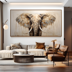 Majestic Stillness – Modern Elephant Portrait Oil Painting