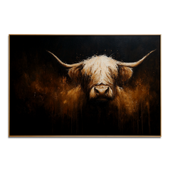 Midnight Highland – Modern Highland Cow Oil Painting hand-painted wall art