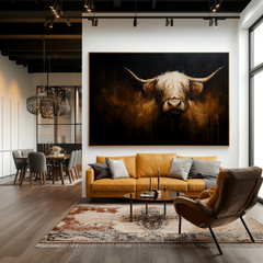 Midnight Highland – Modern Highland Cow Oil Painting
