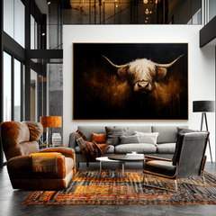 Midnight Highland – Modern Highland Cow Oil Painting
